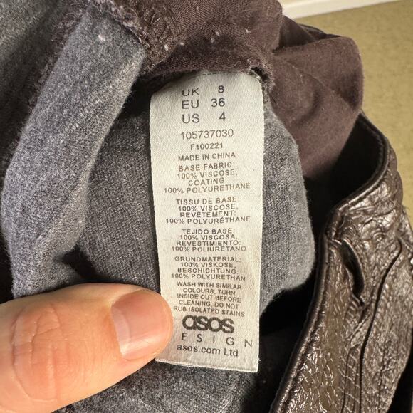 Asos Design Faux Leather Croc Straight Leg Pants US Womens 4 - Picture 5 of 6